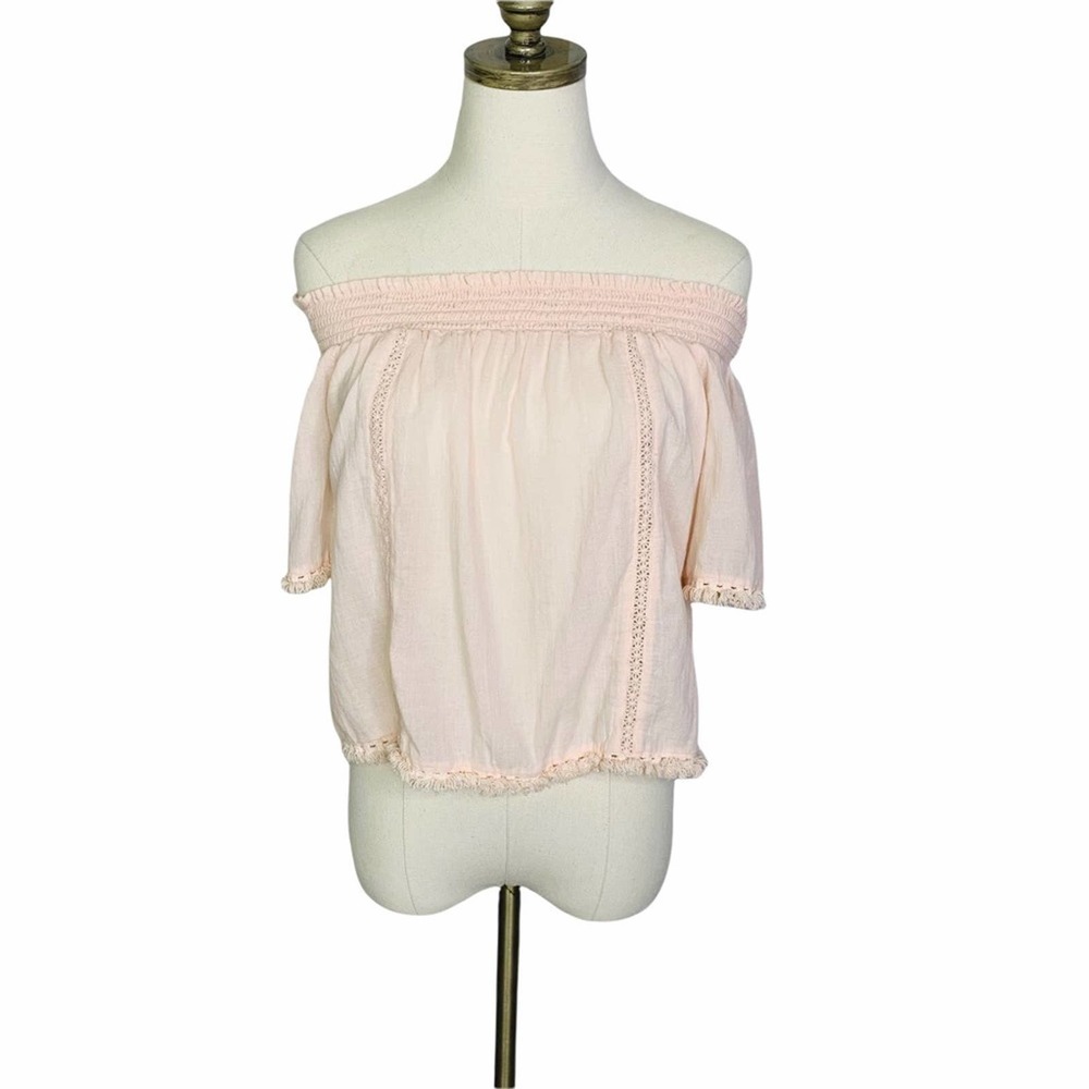 Aerie Off the Shoulder Crop Blouse XS Blush Pink 2653